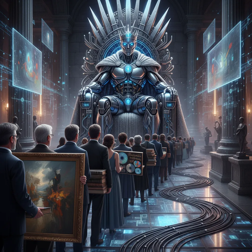 Люди несут картины к ИИ